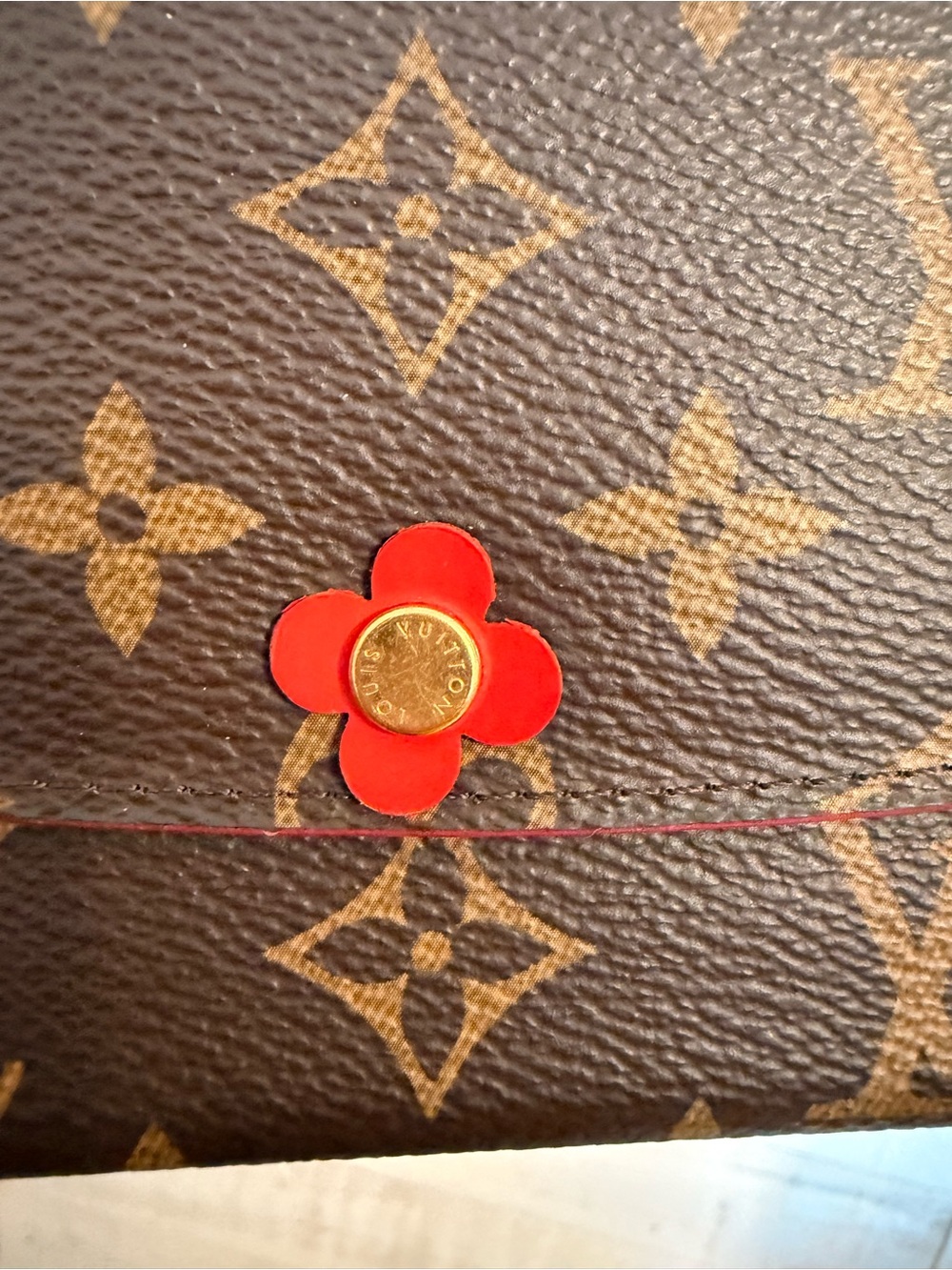 Louis Vuitton Brown Monogram Continental Wallet with Red Flower Accent - Picture 2 of 11